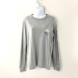 Vineyard Vines Women T-Shirt Long Sleeve Gray Big Logo Spellout Shark Sz S